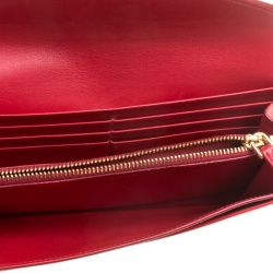 Pre Owned Prada Red Saffiano Lux and City Calf Leather Envelope Continental Wallet