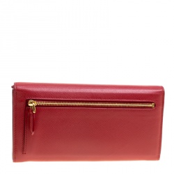 Pre Owned Prada Red Saffiano Lux and City Calf Leather Envelope Continental Wallet