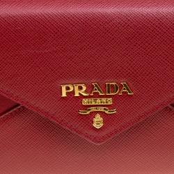 Pre Owned Prada Red Saffiano Lux and City Calf Leather Envelope Continental Wallet