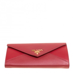 Pre Owned Prada Red Saffiano Lux and City Calf Leather Envelope Continental Wallet