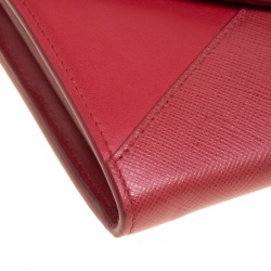 Pre Owned Prada Red Saffiano Lux and City Calf Leather Envelope Continental Wallet