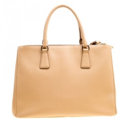 Pre Owned Prada Beige Saffiano Lux Leather Medium Galleria Double Zip Top Handle Bag