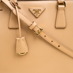 Pre Owned Prada Beige Saffiano Lux Leather Medium Galleria Double Zip Top Handle Bag