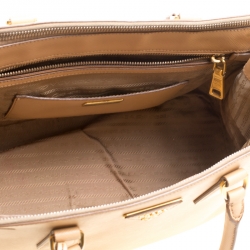 Pre Owned Prada Beige Saffiano Lux Leather Medium Galleria Double Zip Top Handle Bag