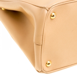 Pre Owned Prada Beige Saffiano Lux Leather Medium Galleria Double Zip Top Handle Bag