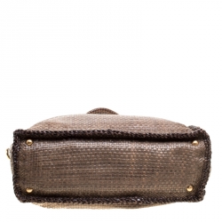 Pre Owned Prada Dark Beige Woven Leather Large Madras Tote