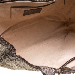 Pre Owned Prada Dark Beige Woven Leather Large Madras Tote