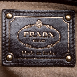 Pre Owned Prada Dark Beige Woven Leather Large Madras Tote