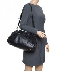 Pre Owned Prada Black Shimmering Leather Top Handle Bag