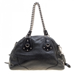 Pre Owned Prada Black Shimmering Leather Top Handle Bag