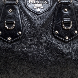 Pre Owned Prada Black Shimmering Leather Top Handle Bag
