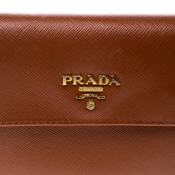 Pre Owned Prada Orange Saffiano Lux Leather Trifold Wallet