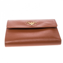 Pre Owned Prada Orange Saffiano Lux Leather Trifold Wallet