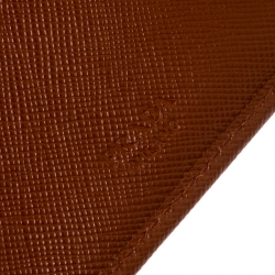 Pre Owned Prada Orange Saffiano Lux Leather Trifold Wallet