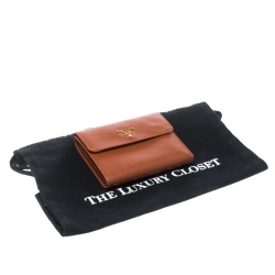 Pre Owned Prada Orange Saffiano Lux Leather Trifold Wallet