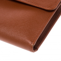 Pre Owned Prada Orange Saffiano Lux Leather Trifold Wallet