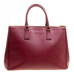 Pre Owned Prada Burgundy Saffiano Lux Leather Large Double Zip Tote