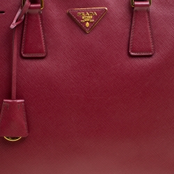 Pre Owned Prada Burgundy Saffiano Lux Leather Large Double Zip Tote