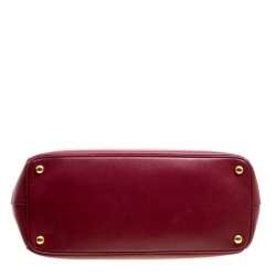 Pre Owned Prada Burgundy Saffiano Lux Leather Large Double Zip Tote