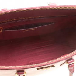 Pre Owned Prada Burgundy Saffiano Lux Leather Large Double Zip Tote