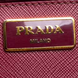Pre Owned Prada Burgundy Saffiano Lux Leather Large Double Zip Tote