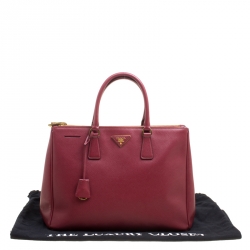 Pre Owned Prada Burgundy Saffiano Lux Leather Large Double Zip Tote