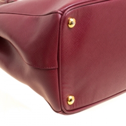 Pre Owned Prada Burgundy Saffiano Lux Leather Large Double Zip Tote