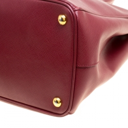 Pre Owned Prada Burgundy Saffiano Lux Leather Large Double Zip Tote