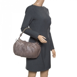 Pre Owned Prada Metallic Grey Cervo Leather Chain Hobo