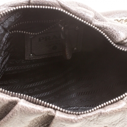 Pre Owned Prada Metallic Grey Cervo Leather Chain Hobo