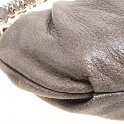 Pre Owned Prada Metallic Grey Cervo Leather Chain Hobo