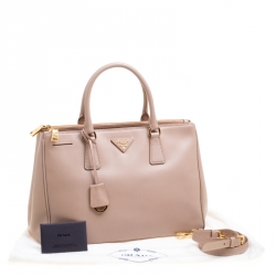 Pre Owned Prada Blush Pink Saffiano Lux Leather Medium Double Zip Tote