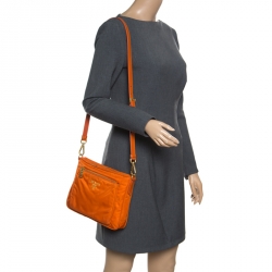 Pre Owned Prada Orange Nylon Crossbody Bag