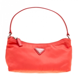 Prada Orange Tessuto and Saffiano Leather Pouch