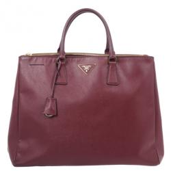 Pre Owned Prada Maroon Saffiano Lux Double-Zip Large Tote