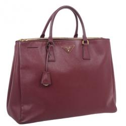 Pre Owned Prada Maroon Saffiano Lux Double-Zip Large Tote