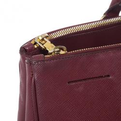 Pre Owned Prada Maroon Saffiano Lux Double-Zip Large Tote