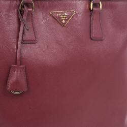 Pre Owned Prada Maroon Saffiano Lux Double-Zip Large Tote