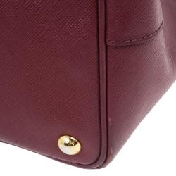 Pre Owned Prada Maroon Saffiano Lux Double-Zip Large Tote