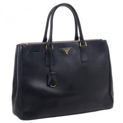 مملوكة مسبقًا Prada Black Saffiano Lux Double Zip Tote