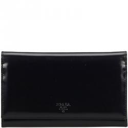 Pre Owned Prada Black Leather Continental Wallet
