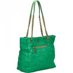 Pre Owned Prada Green Quilted Tessuto Nylon Shopper Tote