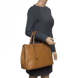 Pre Owned Prada Caramel Saffiano Lux Leather Large Double Zip Tote