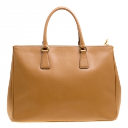 Pre Owned Prada Caramel Saffiano Lux Leather Large Double Zip Tote
