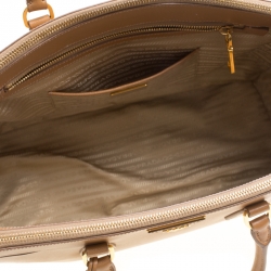 Pre Owned Prada Caramel Saffiano Lux Leather Large Double Zip Tote