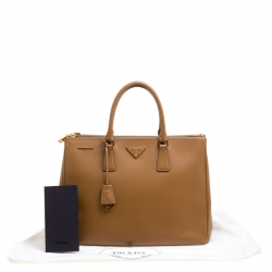 Pre Owned Prada Caramel Saffiano Lux Leather Large Double Zip Tote
