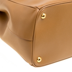 Pre Owned Prada Caramel Saffiano Lux Leather Large Double Zip Tote