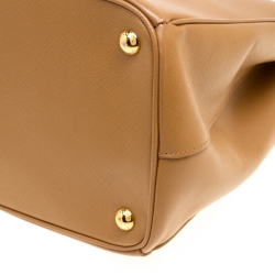 Pre Owned Prada Caramel Saffiano Lux Leather Large Double Zip Tote