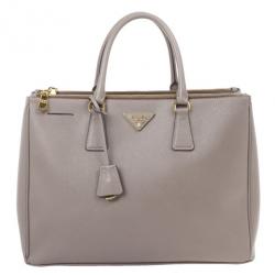Pre Owned Prada Grey Argilla Saffiano Lux Double Zip Tote