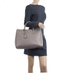 Pre Owned Prada Grey Argilla Saffiano Lux Double Zip Tote